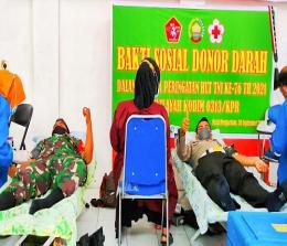 Personel TNI dan Polres Rohul donorkan darah dalam bakti sosial peringatan HUT TNI ke-76.