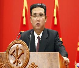 Pemimpin Korea Utara, Kim Jong Un berpidato.