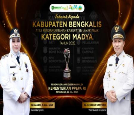 Pemkab Bengkalis raih anugerah KLA kategori Madya dari Kementerian PPPPA.(foto: zulkarnaen/halloriau.com)