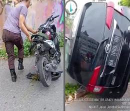 Sepeda motor yang ditabrak mobil di Jalan Sudirman Pekanbaru hancur (foto/int)